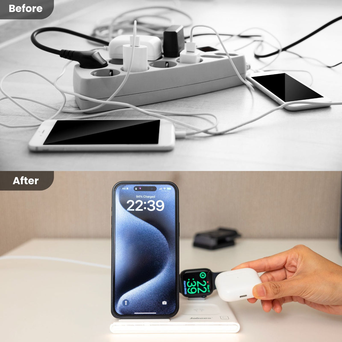 Jabees PowerGlow 4-in-1 foldable wireless charger with LED light
