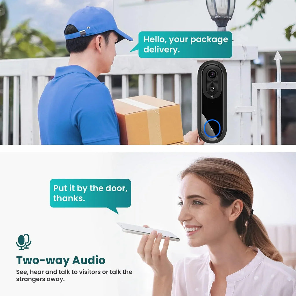 Inteligentny dzwonek do drzwi Wi-Fi z kamerą 1080p
