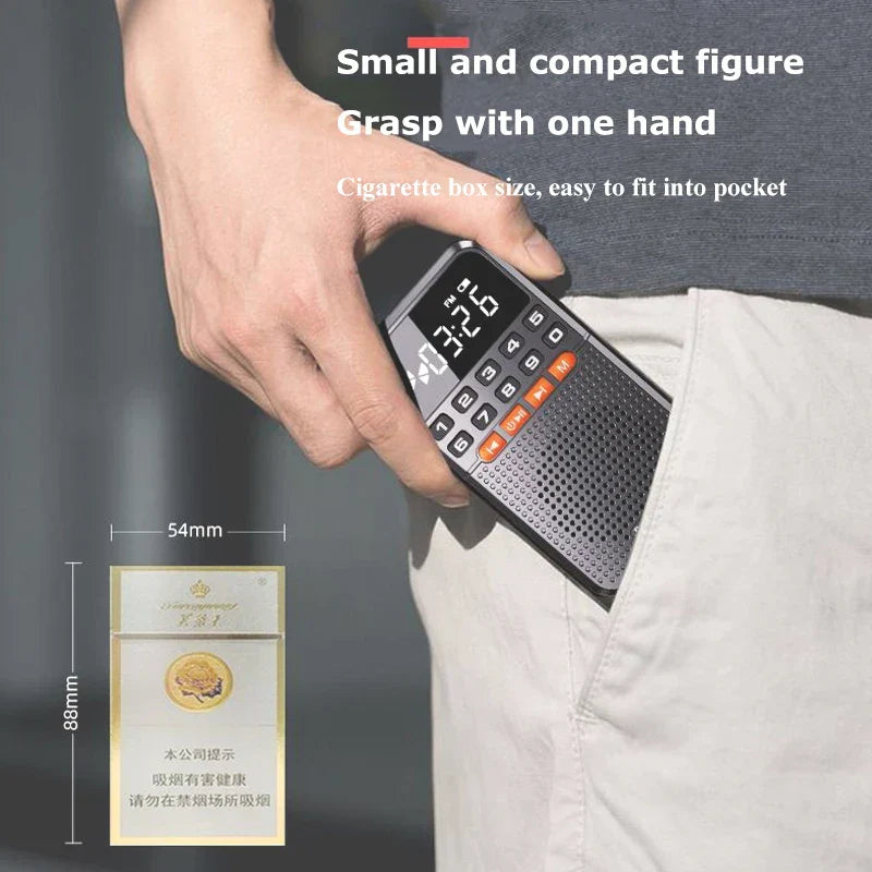 Black dual-antenna mini FM radio