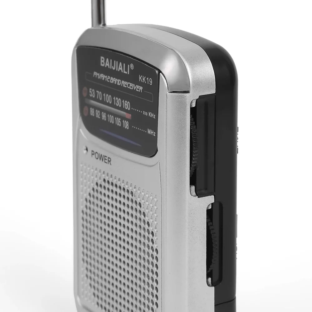 Silver pocket-sized portable multiband mini radio