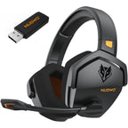 Orange wireless gaming headphones with two connection modes