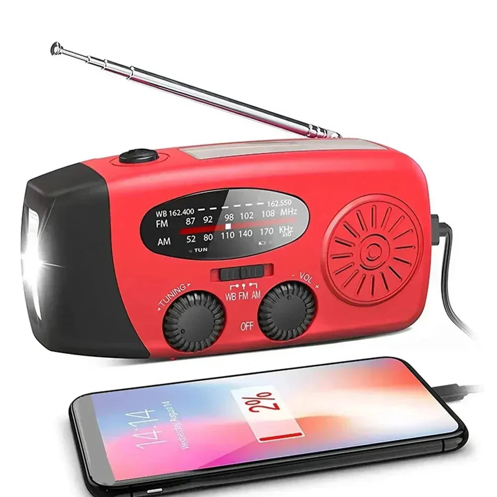 Radio alarmowe zasilane energią słoneczną i korbką