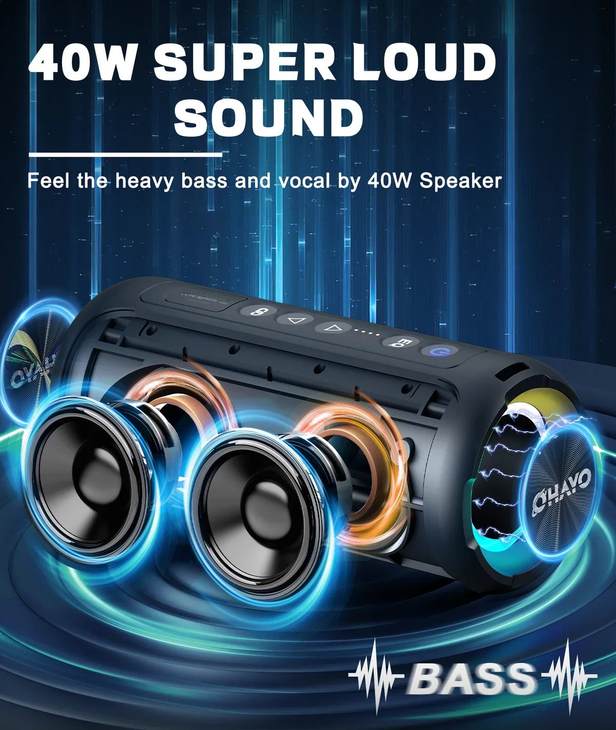 Głośnik Bluetooth stereo 40 W, czarny