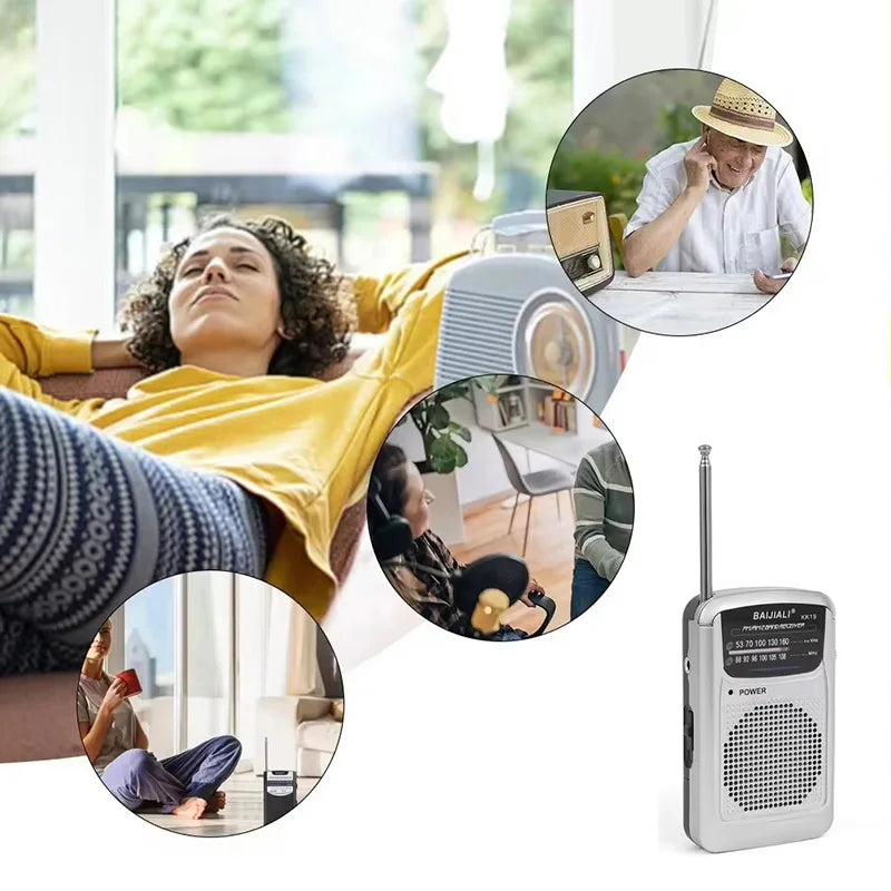 Silver pocket-sized portable multiband mini radio