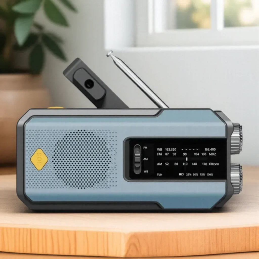 Radio d’urgence solaire avec lampe torche LED, bleue