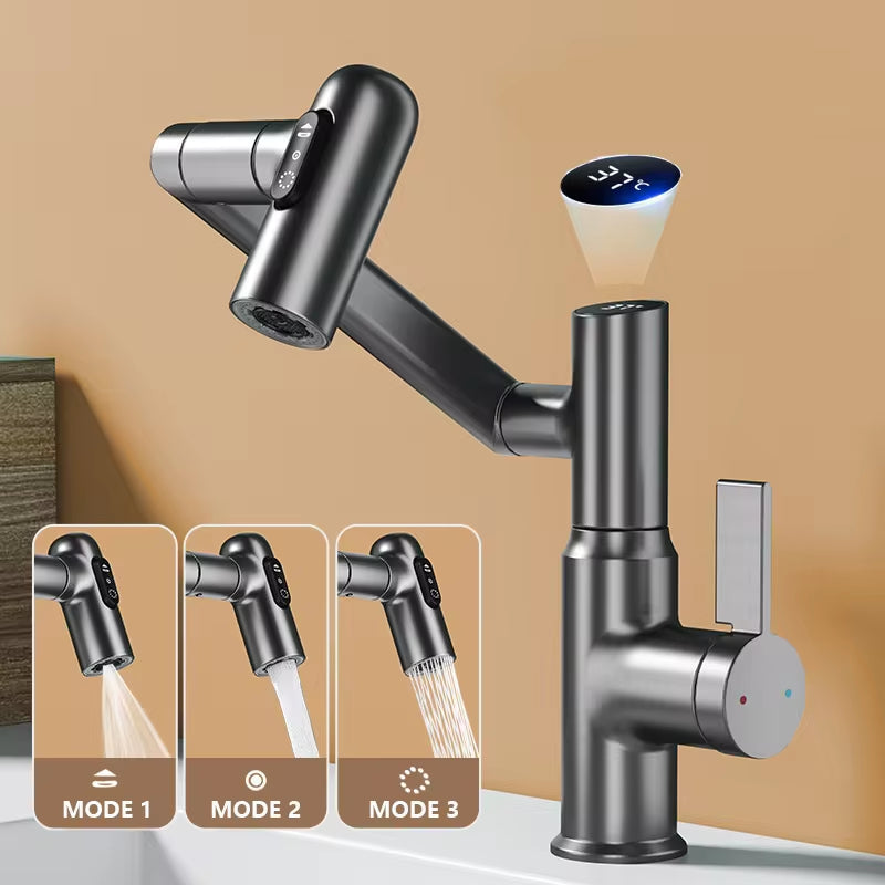 Robinet de lavabo intelligent rotatif avec éclairage LED