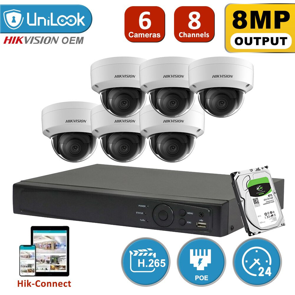 Hikvision DS-2CD2185FWD-IS 4K 8 MP IP surveillance kit with PoE