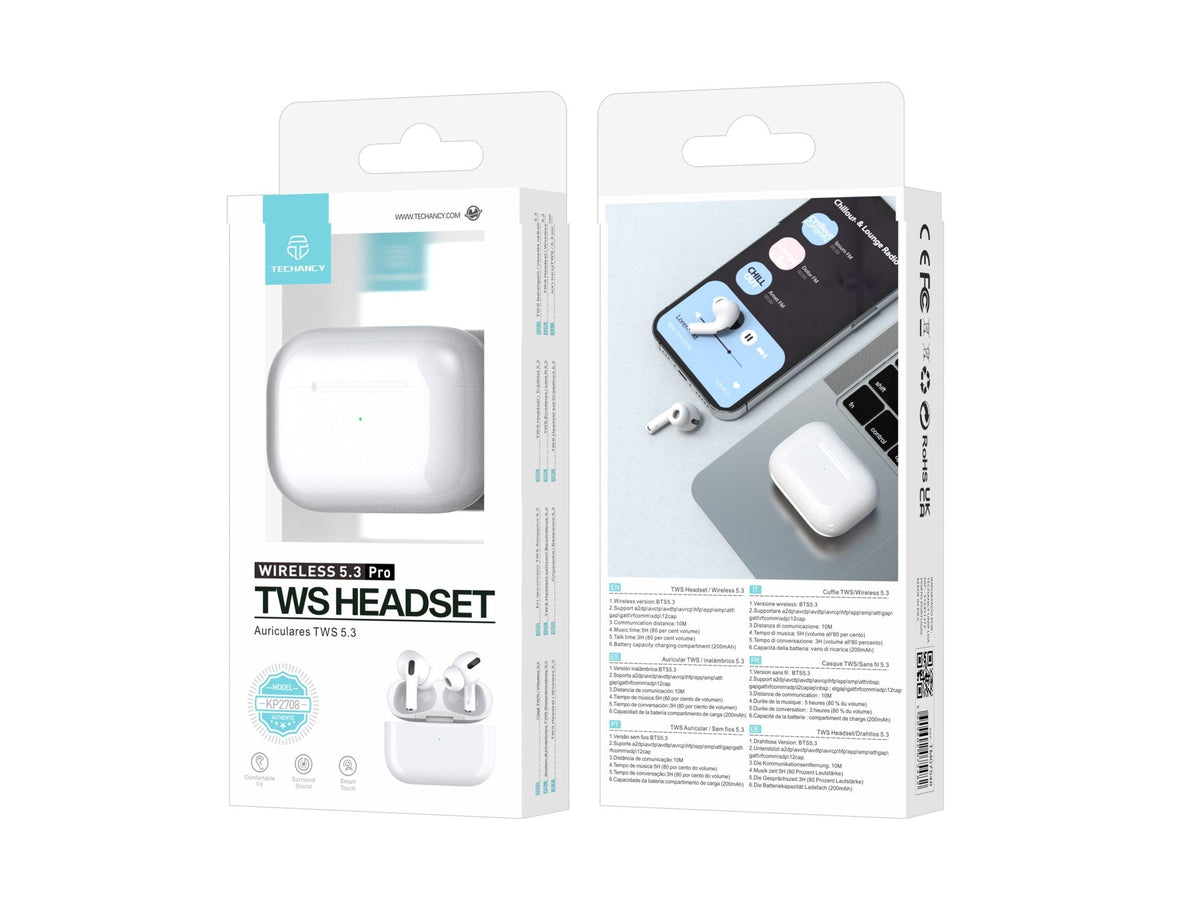 Słuchawki Techancy TWS KP2708 Bluetooth 5.3, białe, do 5 h odtwarzania