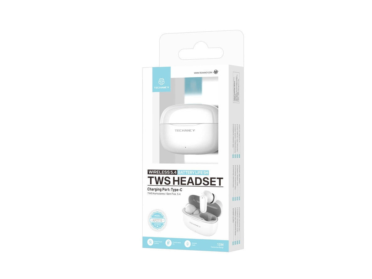 Słuchawki Techancy TWS KP2715 Bluetooth 5.4 z mikrofonem HD, białe