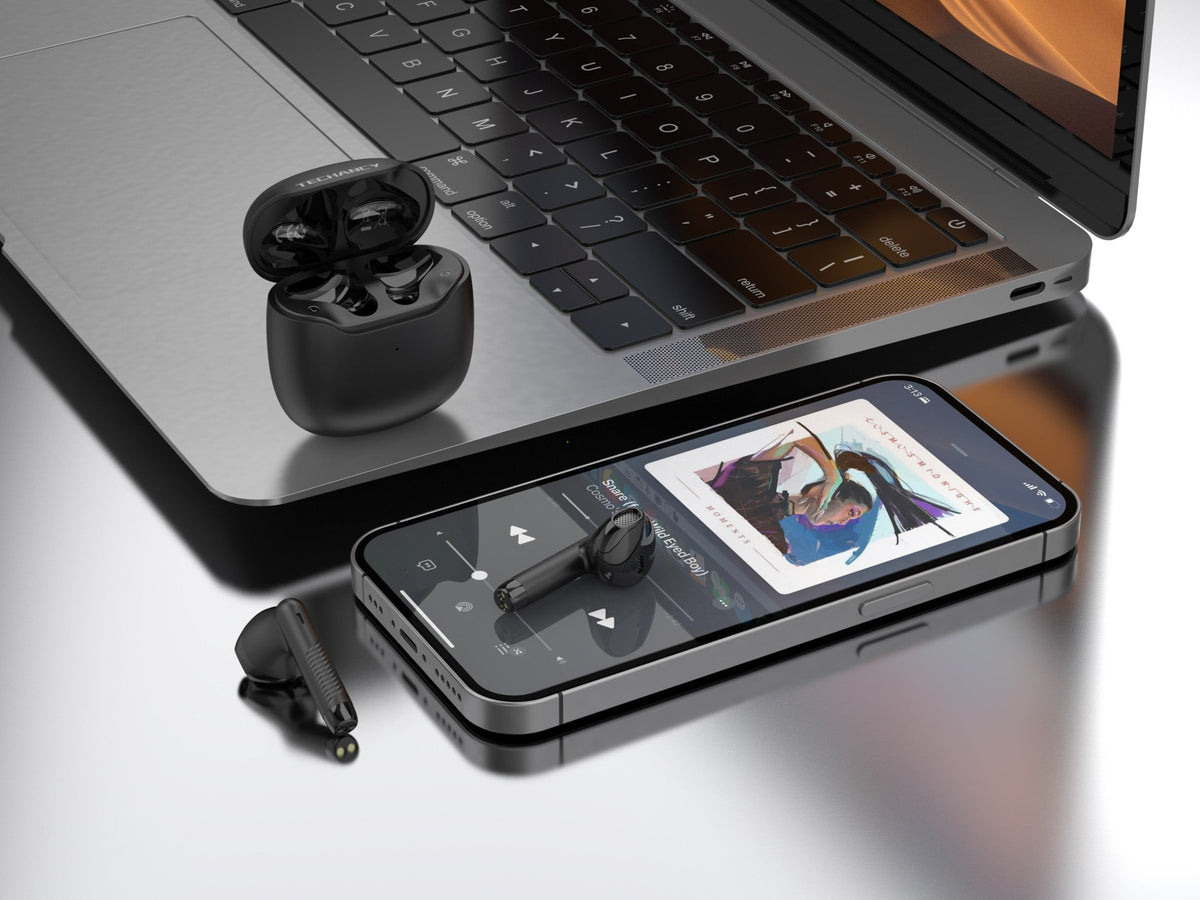 Écouteurs Techancy KP2709 TWS Bluetooth 5.3, 10 m, 5 h de musique, boîtier 320 mAh, noirs